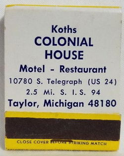 Colonial House (Koths, Best Value Inn) - Matchbook (newer photo)